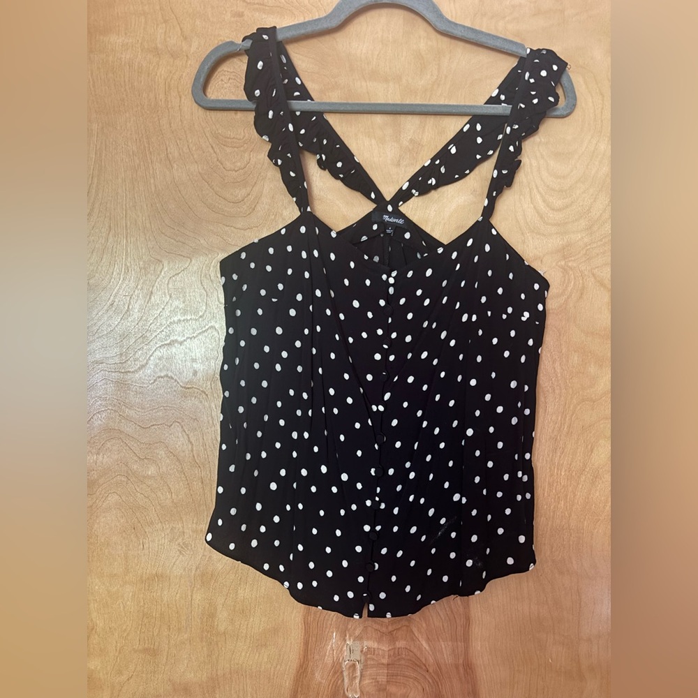 Madewell Black and White Polka Dot Tank Top - Button front, xtra btn included